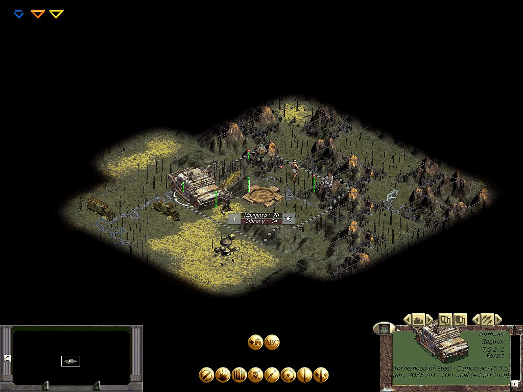 This pic is of some Brotherhood units in game. They are the Hummer, Advanced Power Armor, Early Power Armor, Rifleman, and the Popup Turret in the village fortified.