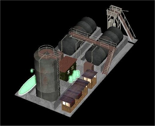 This is the Toxic Waste Conversion Plant Flamescreen has done. Here is the text.

The toxic waste conversion plant is a great accomplishment for any of the people 
still living in the Wastes. Any city that will build it, gains the 
ability for unlimited, ecological production, using a material that's 
really in abundance, everywhere: Toxic Waste. 

Using Pre-War technology expertise, a standard Powerplant is turned 
to a Toxic converter, using Toxic Waste to produce energy over and 
over again. Each time the material is used, it's gathered into a pool 
from where it can be re-inserted into the system, till turned in non- 
radioactive mud. 

Research demonstrates that even the mud is not completely 
useless... We can use it as a first grade fertiliser for hydroponics. 

*Requires Green Goo resource. Increased production with no pollution increase.* 
Preqs: 
-PreWar Tech Reproduction Techniques 

-Toxic Waste Processing Tech